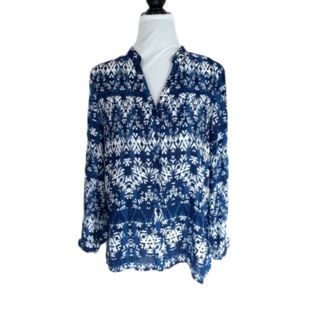FREE w/ Bundle Spense Women's Button Down Blue/White Blouse Size Medium